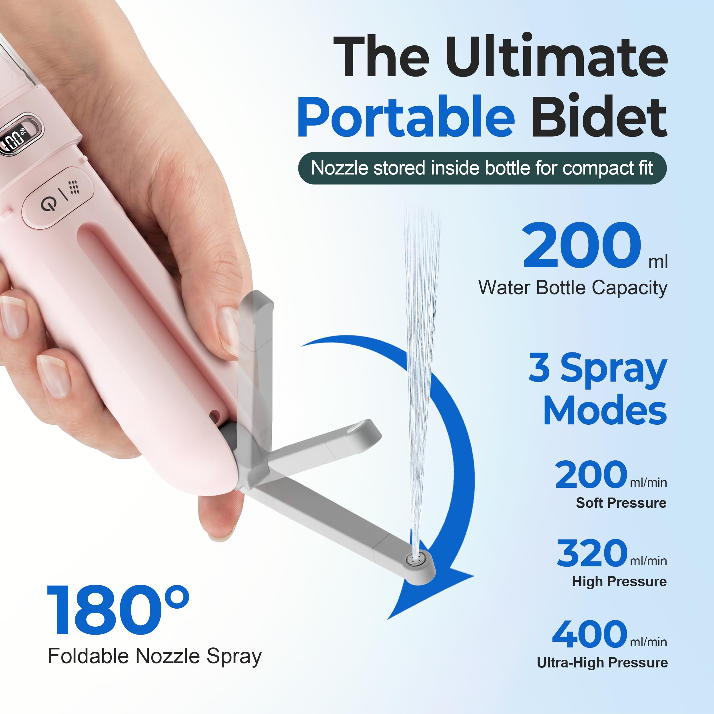 Electric Portable Bidet – Rechargeable Travel Bidet for Women Postpartum Care & Personal Hygiene | with 3 Pressure Modes for Home Travel & Camping (Pink) - 5