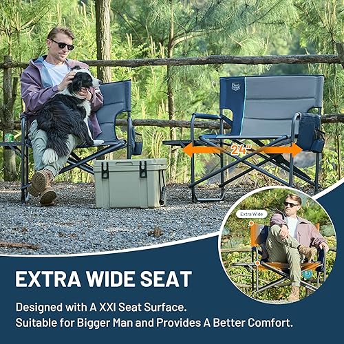 Miniatura 7 de TIMBER RIDGE XXL - Silla de director Silla plegable resistente con mesa auxiliar, capacidad de 500 libras, asiento acolchado extra ancho para
