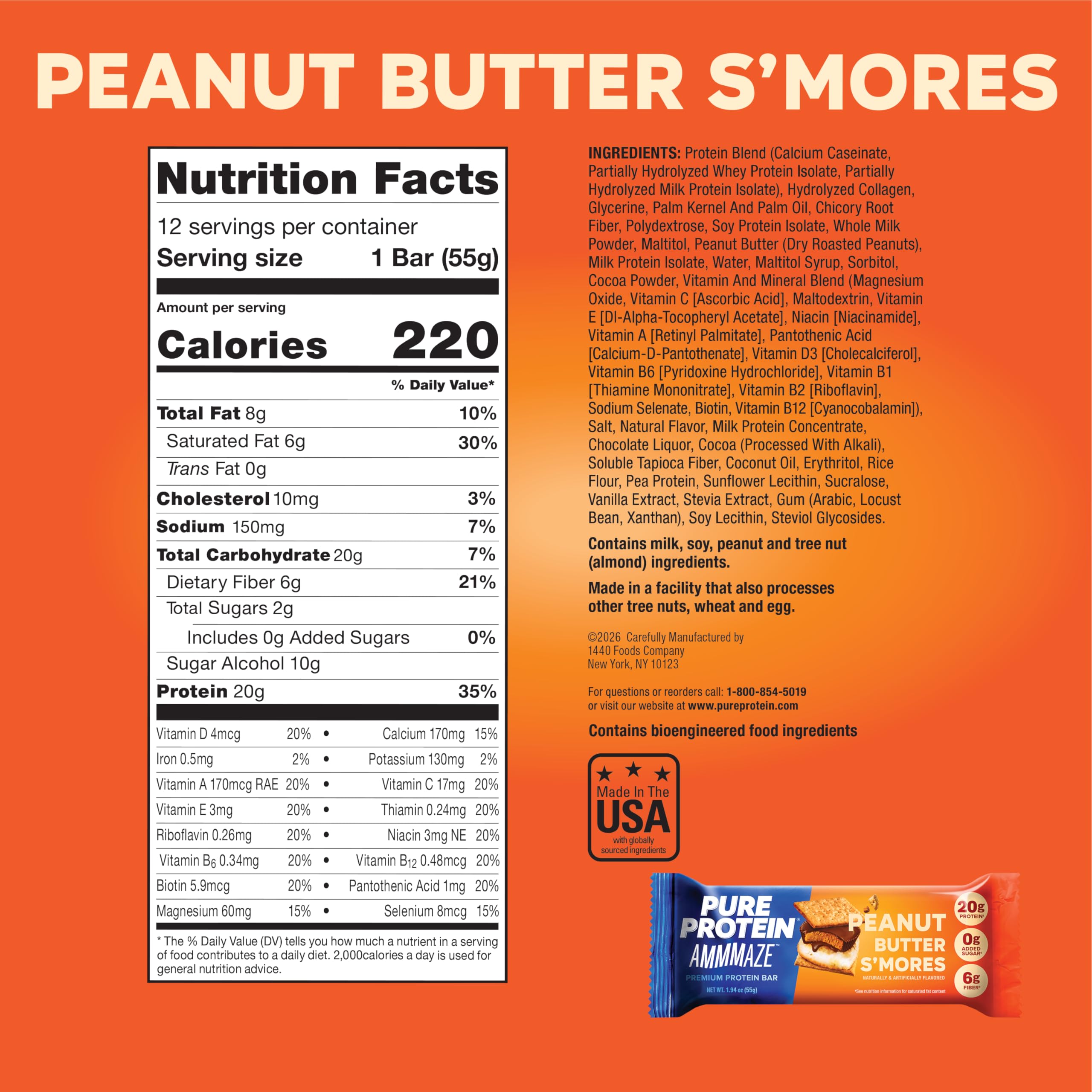 Pure Protein AMMMAZE Peanut Butter S’mores Protein Bars, 20g Protein, 12 Ct — Amazon image 2