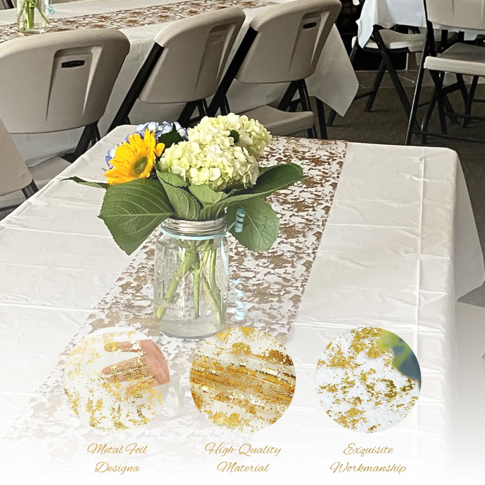 Runner da Tavolo in Rete con Foglia Oro, Runner Natalizio, Runner da Tavola in Rete,Riutilizzabile,per Compleanni, Ritiri, Battesimi,Celebrazioni,Feste,Decorazioni (28 cm x 30 m d'oro)
