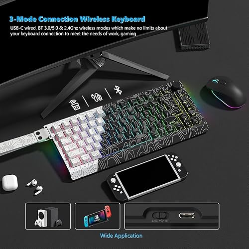 Miniatura 5 de Womier Teclado mecánico inalámbrico 75% para juegos con correa topográfica, teclado cremoso QMKVIA, teclado RGB personalizado intercambiable en