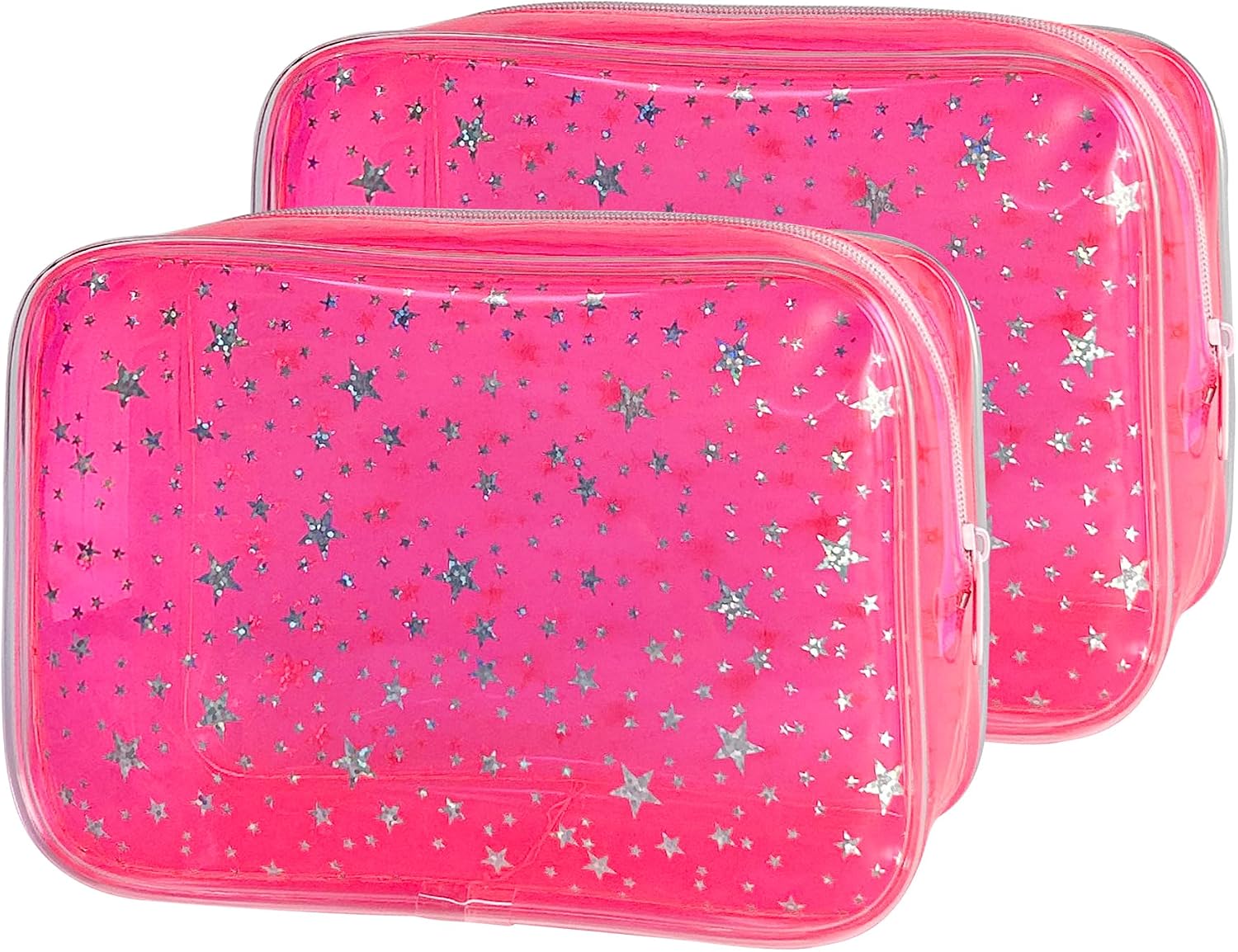 Neon 2set TSA Approved Clear Toiletry Pouch, 7"x2.3"x4.7" Size, PVC Travel Makeup Bags for Toiletries, Transparent Cosmetic Bag for Women and Men Small (Heart +Purple)
