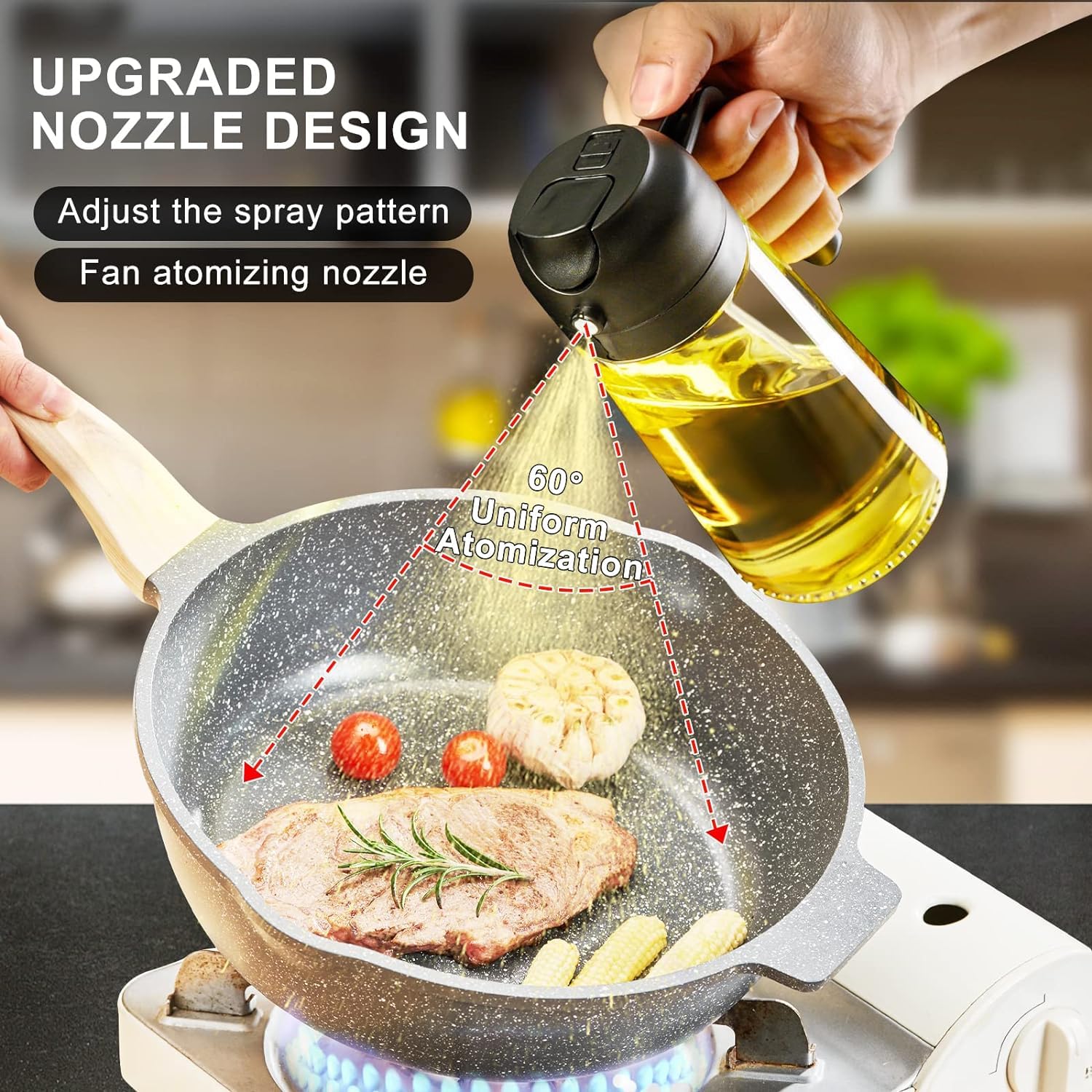 Slyford 500ml 2 in 1 Olive Oil Sprayer and Oil Dispenser Bottle for Kitchen, Glass Oil Bottle with Premium Nozzle, Oil Sprayer for Air Fryer, Salad,BBQ,Roasting (Multi Color) (Pack of 1) 2