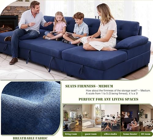 Miniatura 17 de asunflower Sofá cama modular modular con cama extraíble, sofá cama de 6 plazas, sofá cama con almacenamiento en forma de U, sofá cama para sala de