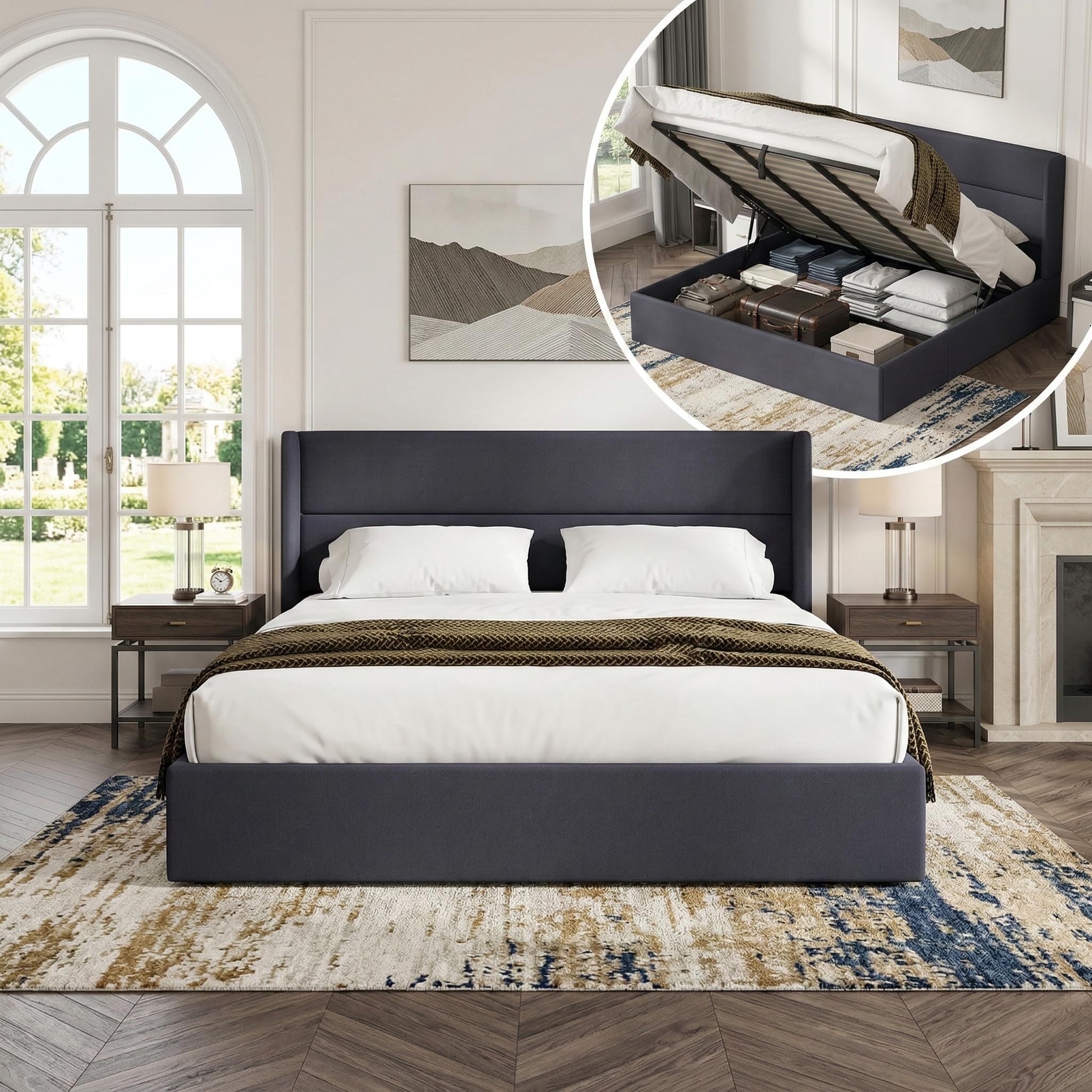 QNZK King Lift Up Storage Bed Frame