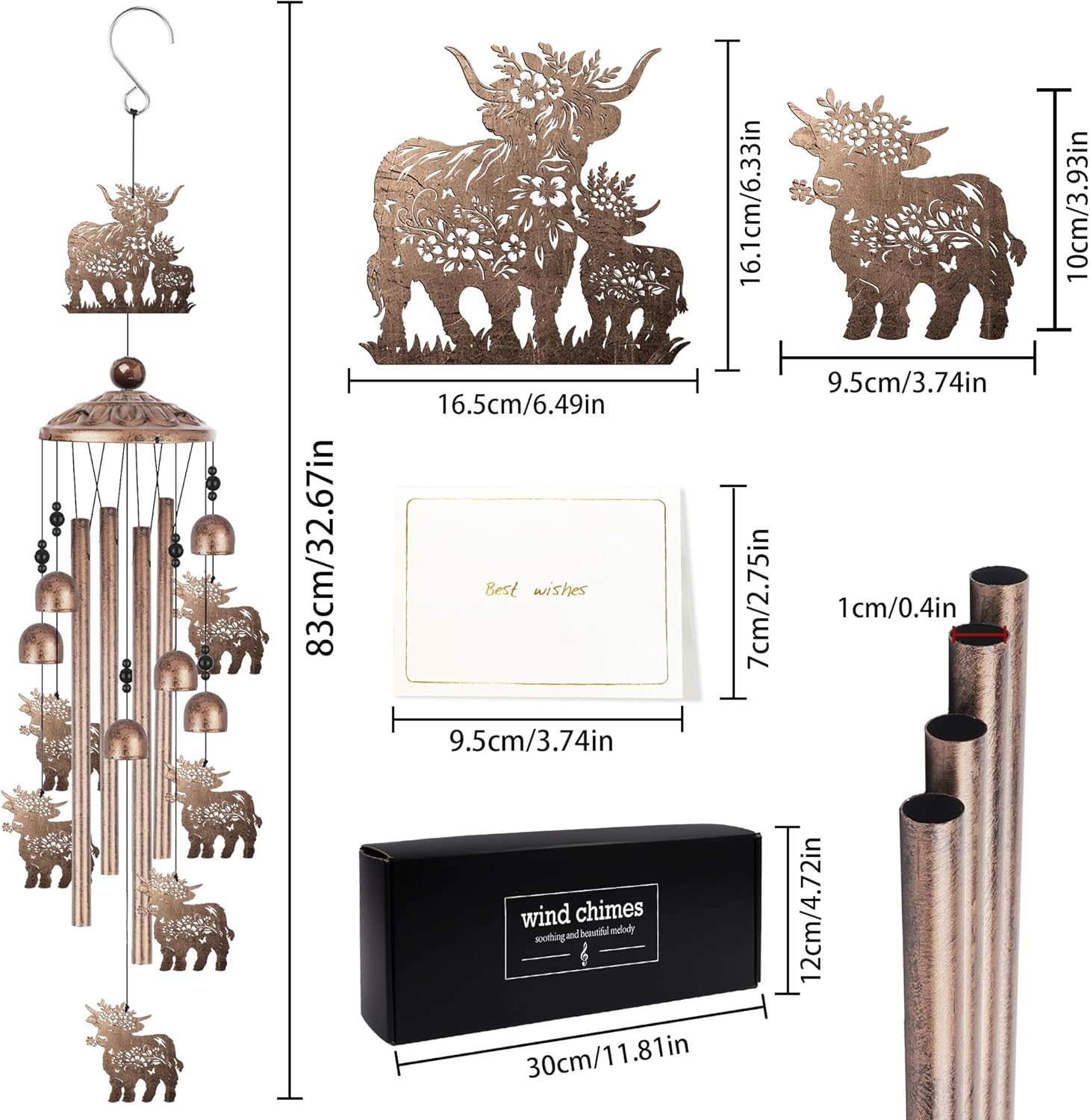 Highland Cow Wind Chime for Outside: Highland Cow Gifts for Women Men, Metal Wind Chime Yard Art, Soothing Home Garden Patio Outdoor Indoor Decor