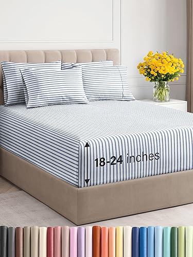 Juego de sábanas extra profundas  Sábanas transpirables y refrescantes de 6 piezas  Juego de sábanas de lujo para hotel, fácil ajuste, juego de