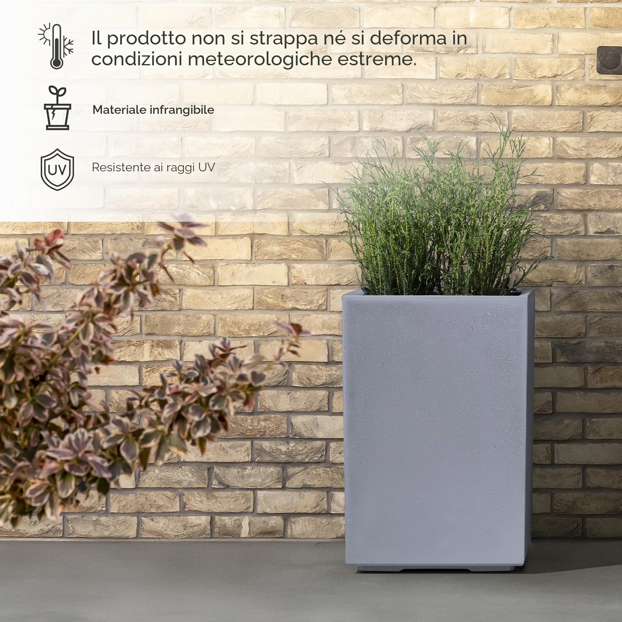KONZEPT Grande vaso per piante su rotelle, per interni ed esterni, 40 x 40 x 60 cm, grigio effetto cemento, in materiale riciclato al 100%, ideale per soggiorno, giardino e terrazza