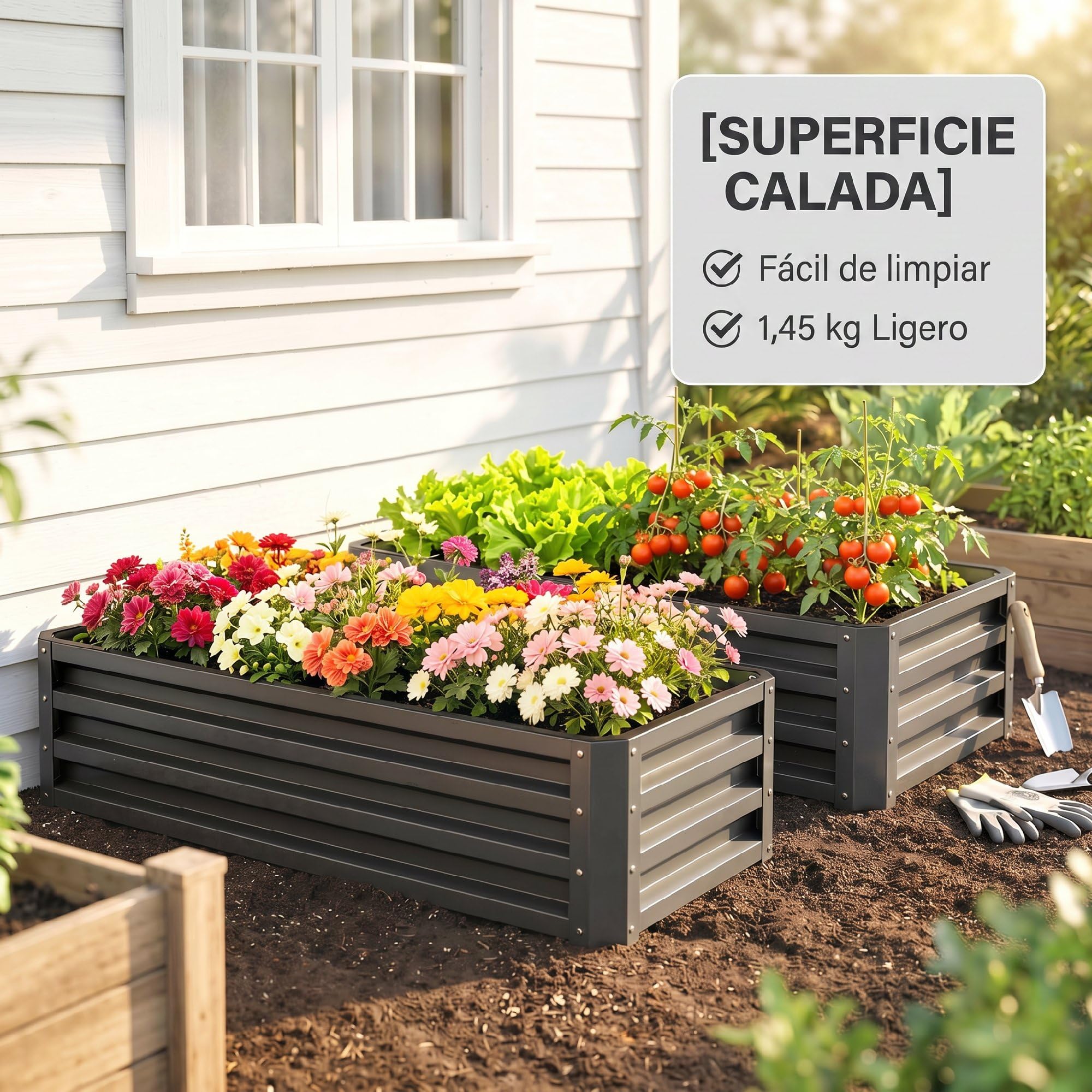 Outsunny Juego de 2 Jardineras Exterior Grandes 110x50x30 cm Gris | Acero Galvanizado, Huertos Urbanos, Maceteros Exterior Elevados, para Plantas, Flores, Resistente a la Intemperie