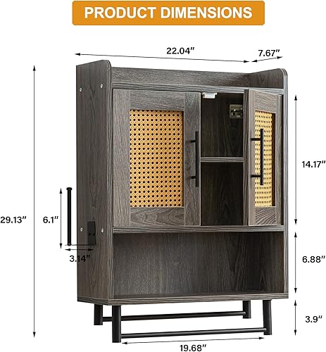 Miniatura 2 de Suntage Armario de pared para baño, armario de almacenamiento sobre inodoro con 2 toalleros, soporte para rollo de papel y estante ajustable en 9