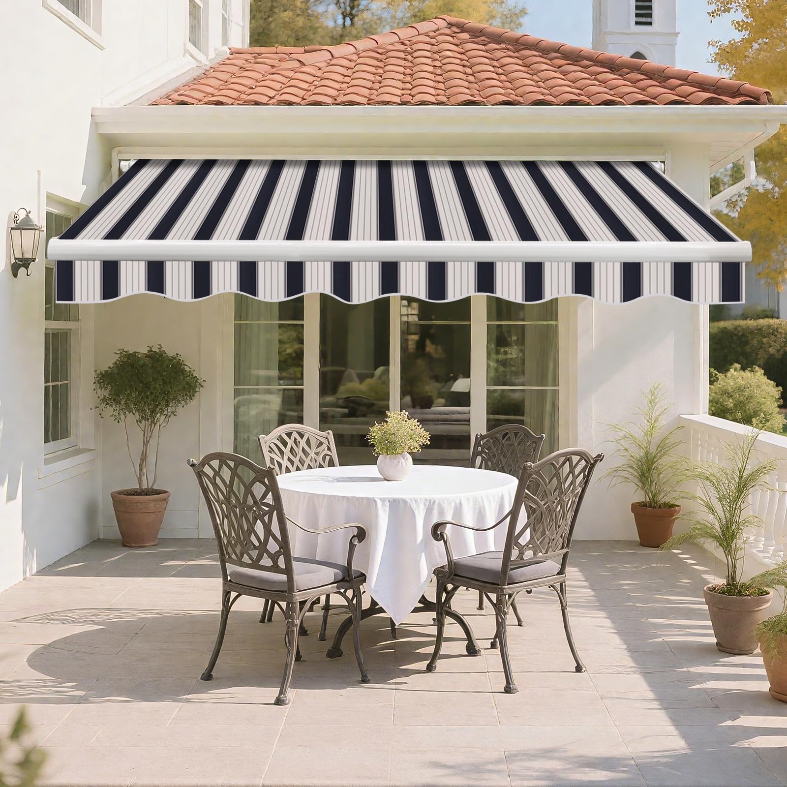 Green Bay 3 x 2.5m Retractable Awning Garden Canopy Blue-White Manual