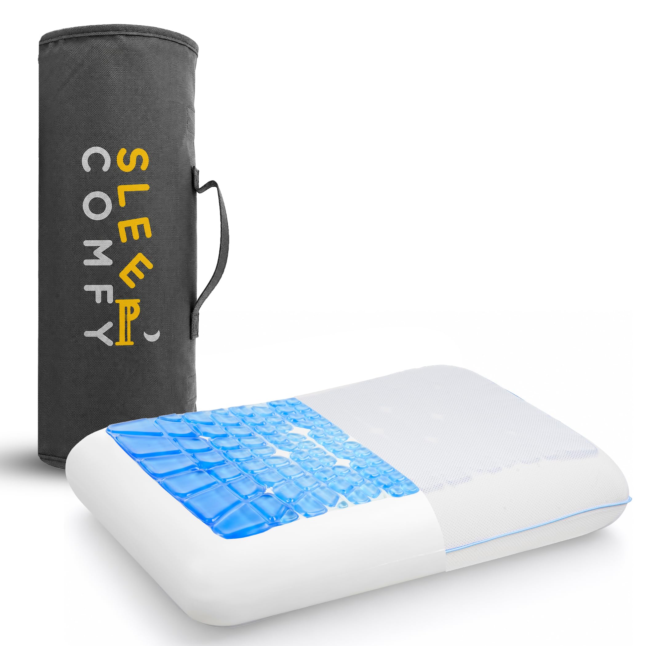 Sleep Comfy Gel-X Almohada 60 x 40 x 16 cm, almohada de espuma viscoelástica con gel refrescante, almohada ergonómica para el cuello, almohada transpirable con funda de jersey lavable, para dormir de