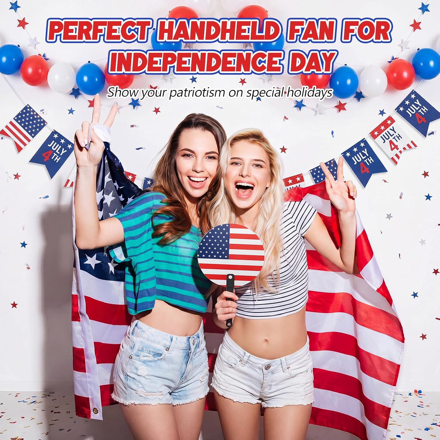 Geetery Independence Day Handheld Fans July 4th Patriotic Summer Plastic Round Handheld Fans Bulk for 250 Anniversary USA Fourth of July Independence Day Party Supplies(100,Flag,Round)