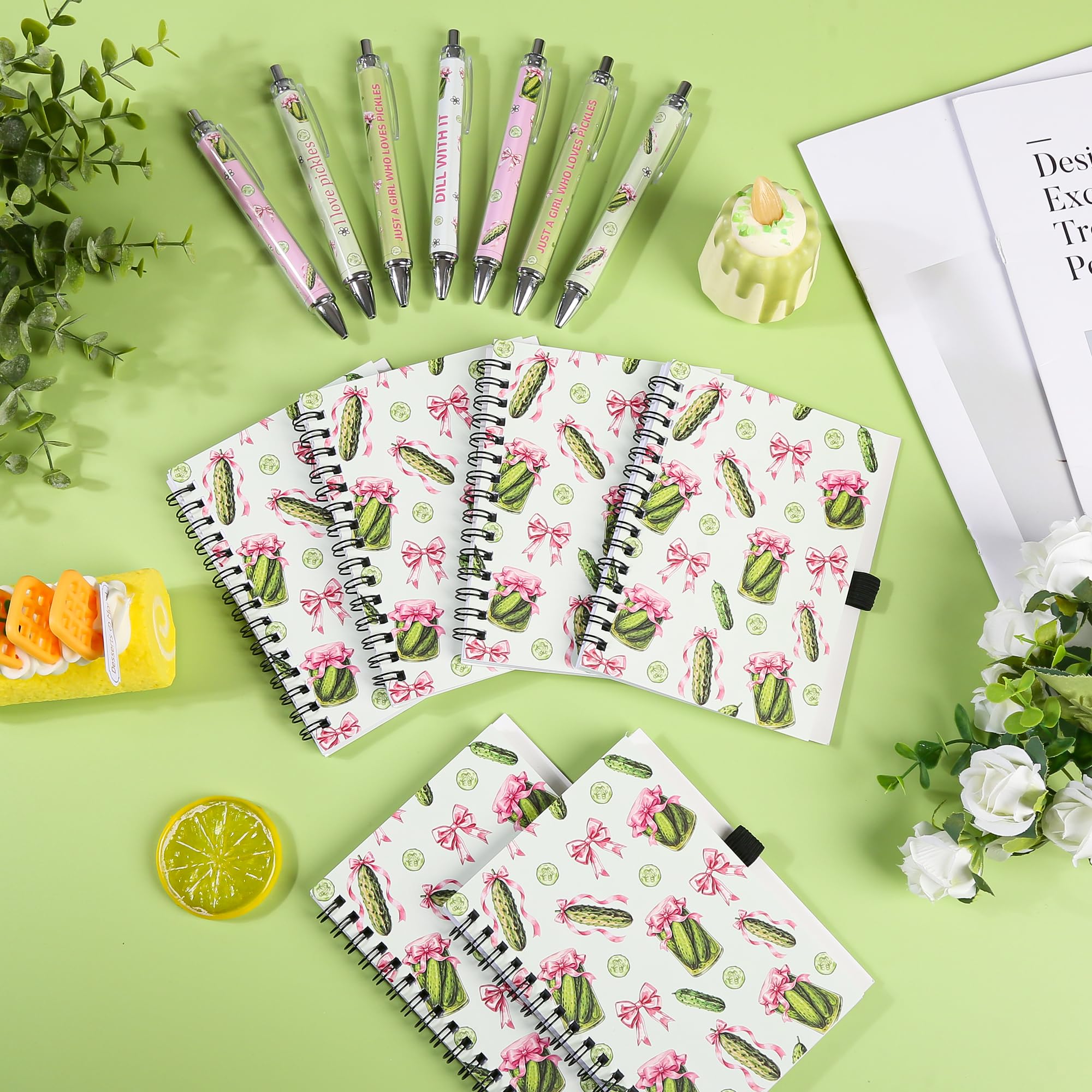 Set di 20 quaderni a spirale con fiocco rosa, graziosi quaderni a spirale con penne a sfera, regali di Natale, regali di compleanno per donne, ragazze, amanti dei sottaceti, ufficio, colleghi