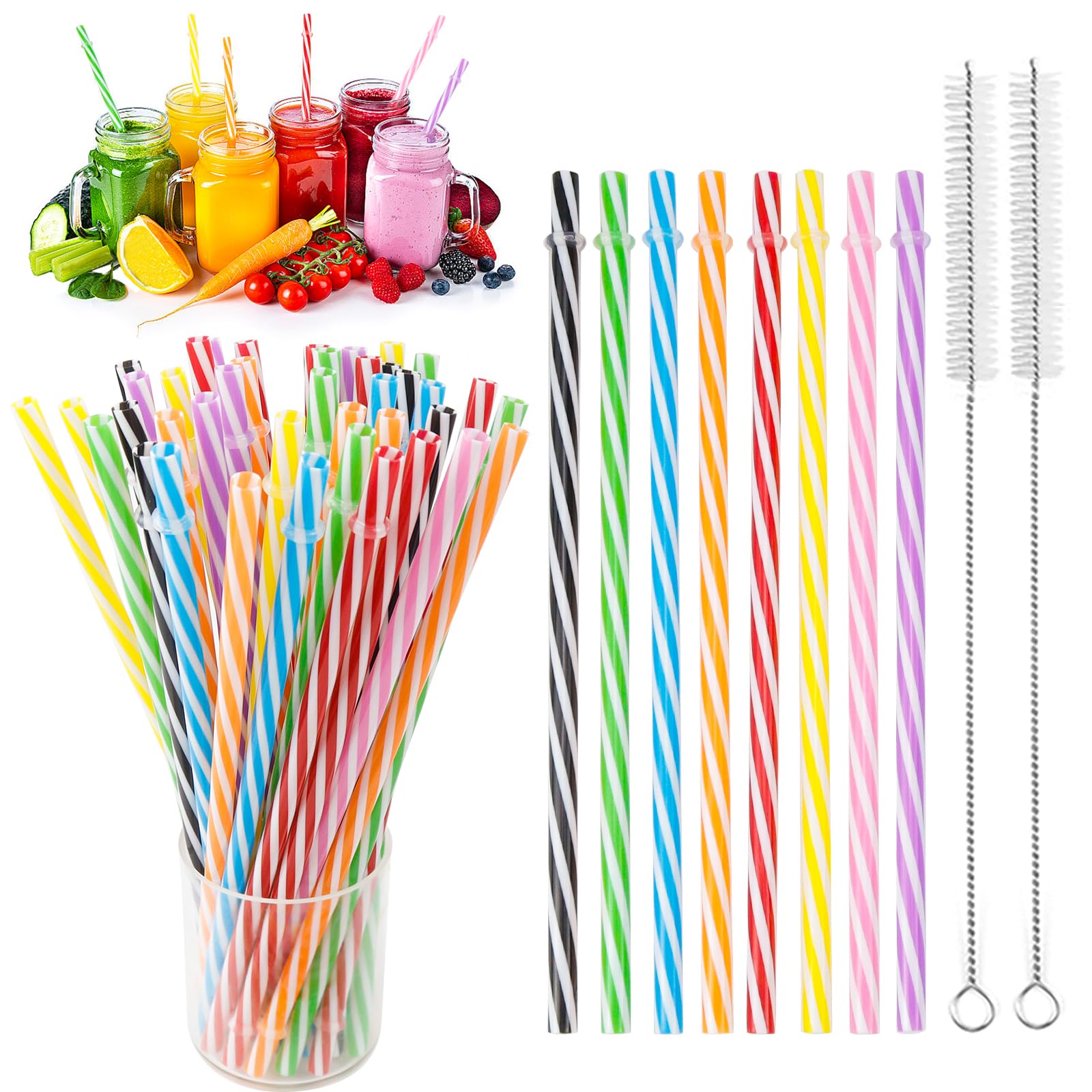 LANGING - 30 Cannucce Riutilizzabili In Plastica Rigida, Colori Arcobaleno, Con 2 Scovolini, 23 Cm - 4