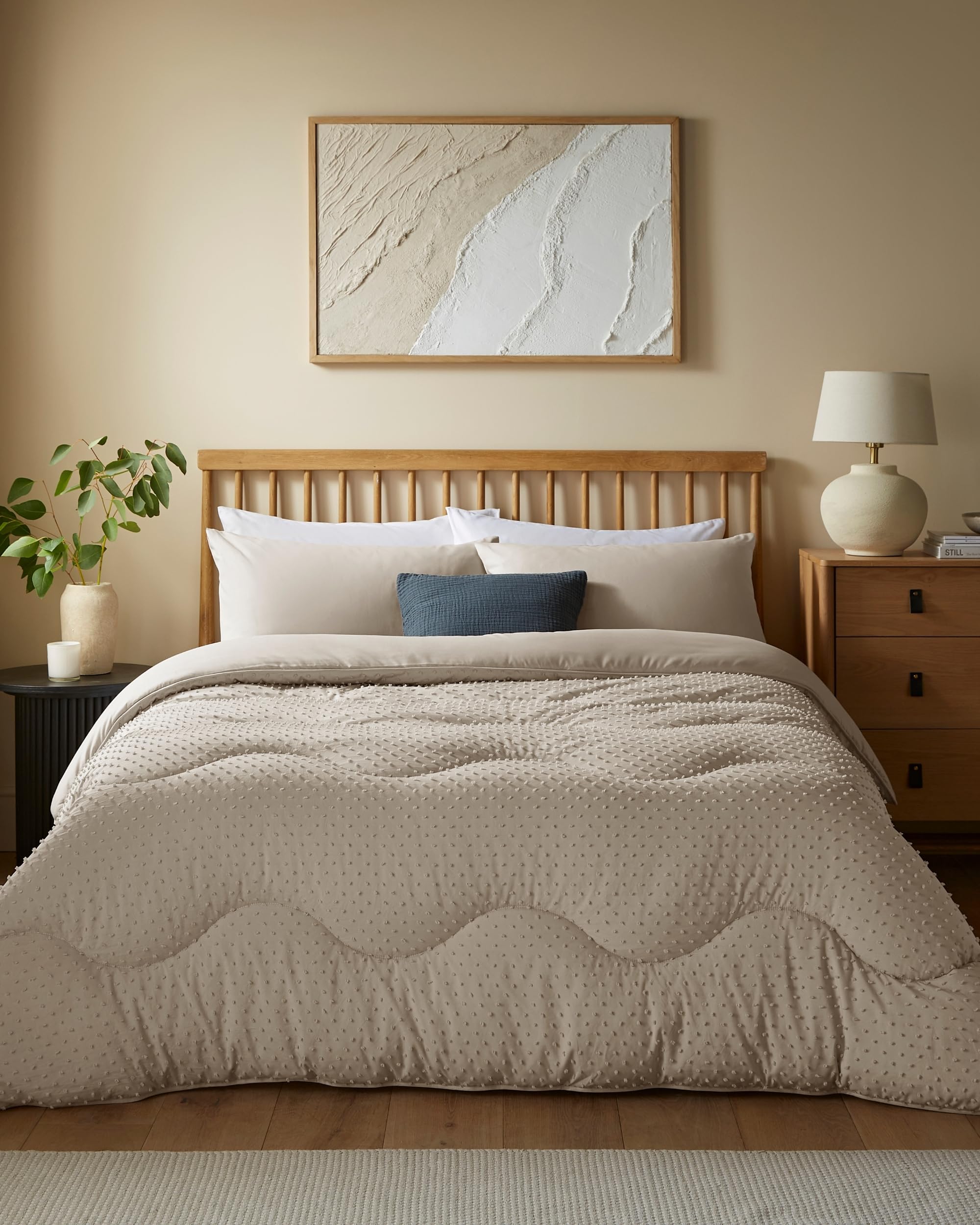 Night Lark Coverless Duvet and Pillowcase Set, Tufted Dots Collection – Coverless Duvet Double 10.5 Tog with Advanced Smartfil® Fibre, Machine Washable, Hypoallergenic – Natural Oat, Double Bed Size