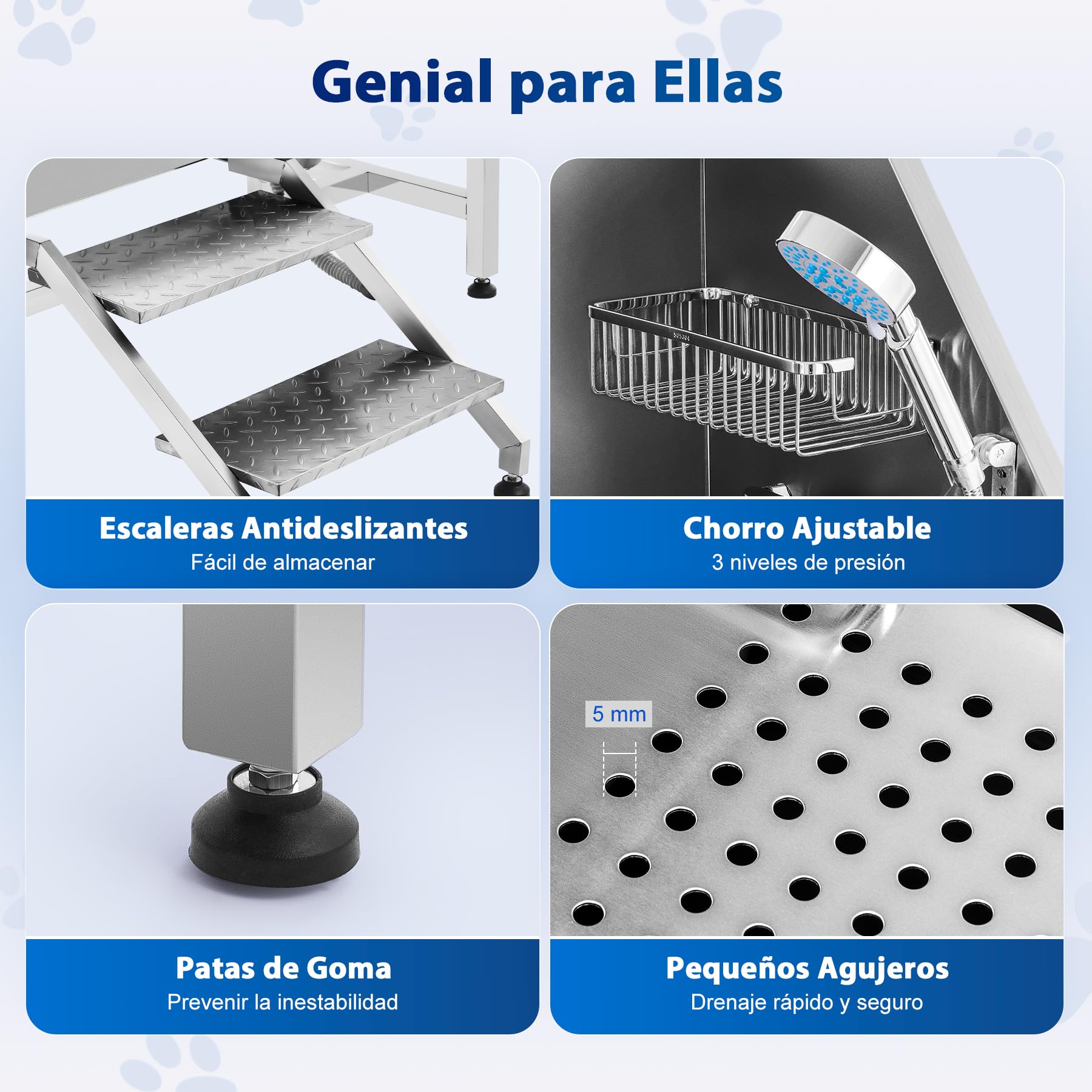 CO-Z Bañera de Aseo Profesional para Perros 127cm de Ancho Bañera de Acero Inoxidable para Mascotas Capcidad 115kg Bañera para Perros con Escaleras, Puerta Corrediza, Grifo,Correa