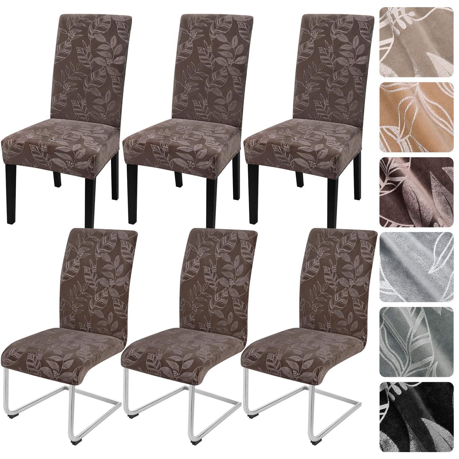 Alishomtll Dining Chair Covers Set of 6 Stretch Velvet Chair Slipcovers Washable Covers for Swing Chair Removable Chair Protector for Dining Room Kitchen Banquet Wedding Party (Dark Brown 6psc)