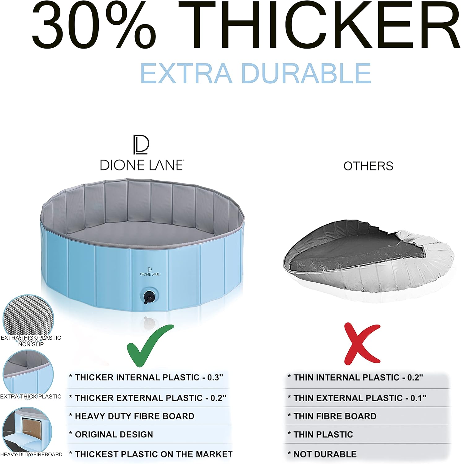 DIONE LANE Foldable Dog Pool - 30% Thicker - Hard Plastic Kiddie Pool for Dogs and Dog Swimming Pool - Plastic Pool for Dogs - Dog Ball Pit - Pet Pool - Dog Pools for Large Dogs 47In