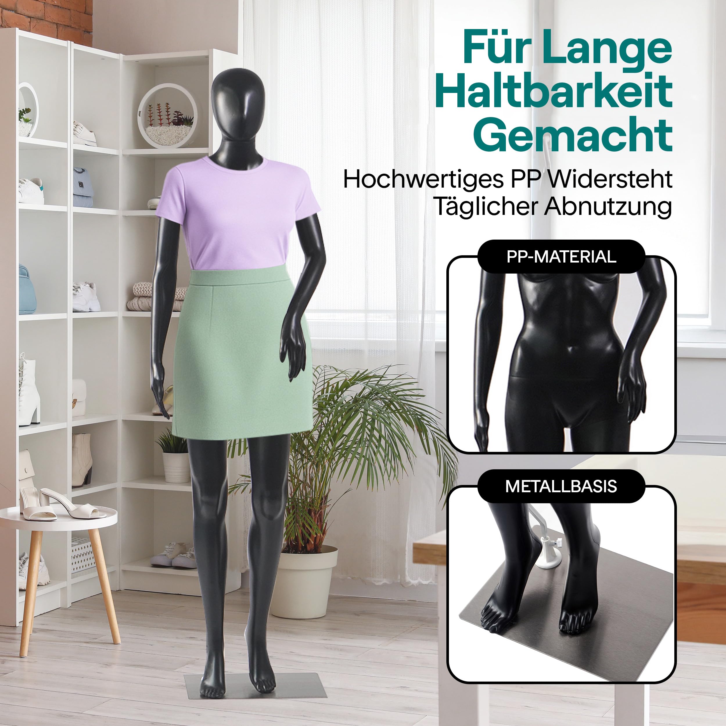 SereneLife Premium Damen-Puppenmodell, 175 cm hoch, Realistisch, Flexiblen Extremitäten, Drehbarer Kopf, Abnehmbarer Körper, Robuster Metallständer, Schwarz