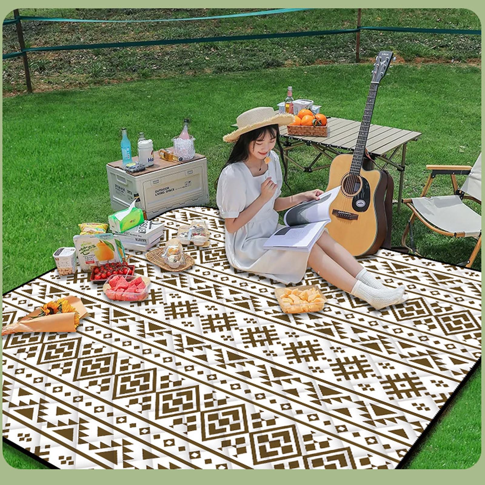 Coperte Picnic Impermeabili Pieghevoli Esterni Grandi Dimensioni Anti Sabbia 5 Strati Per Campeggio Escursioni Viaggi Parchi Concerti-Brown