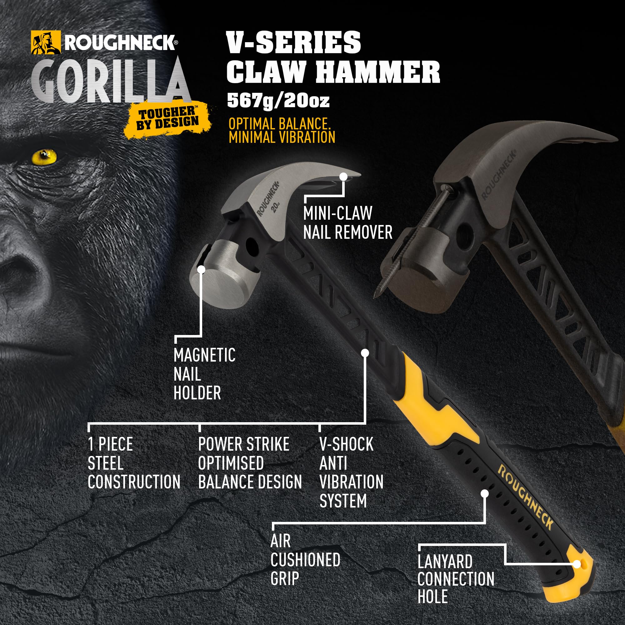 Roughneck® Gorilla V-Series - Martello da carpentiere, 567 g