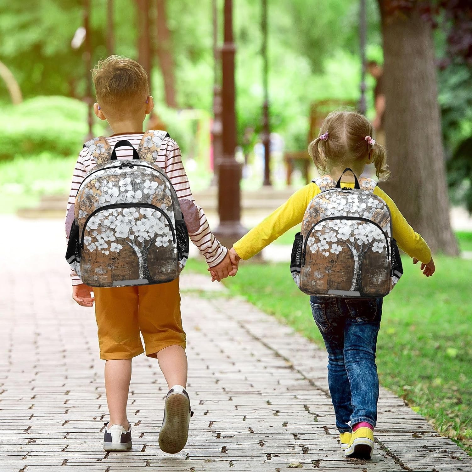 White Blossom Tree Bronze Toddler Harness Backpack for Boys Girls 3-6 Years Kids Backpack with Anti Lost Safety Leash Child Leash Backpack for Preschool Travel Walking