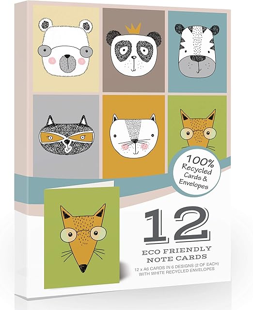 12 x Blank Note Cards & Envelopes by Olivia Samuel. 100 Eco Friendly
