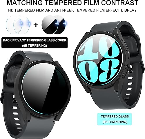 Miniatura 5 de Suoman Paquete de 4 + 4 fundas para Samsung Galaxy Watch 6 de 1.575 pulgadas, combinación de protector de pantalla HD y privacidad completo, color