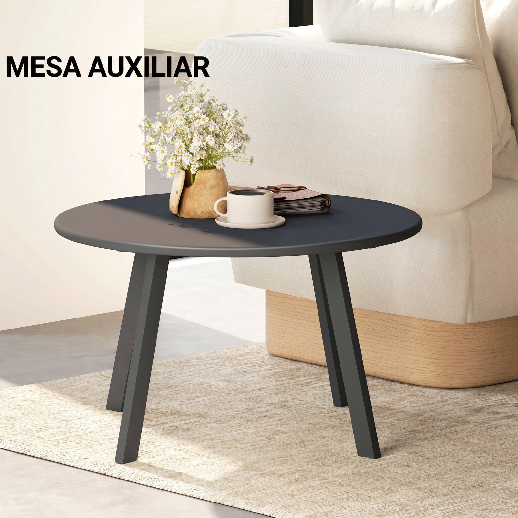 Outsunny Mesa de Centro de Jardín Redonda de Metal Mesa Auxiliar con Bordes Redondeados Patas Antideslizantes Mesa de Café para Patio Balcón Salón Ø70x42 cm Negro