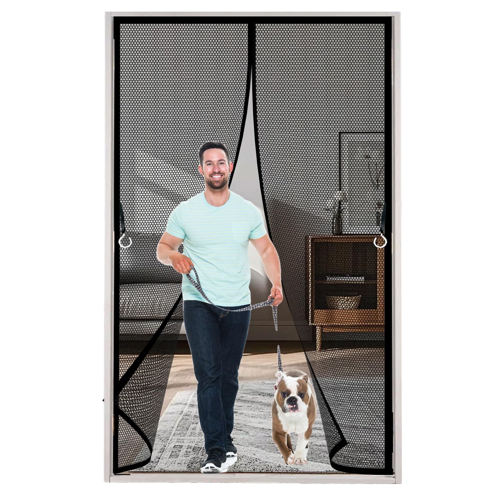 Liujyuan Black Mosquito Door Screen 110 X 235 Cm Full Frame Magic Tape, Powerful Magnets Screen Mesh Curtain Without Drilling, Heavy Duty Pet And Kid Friendly,
