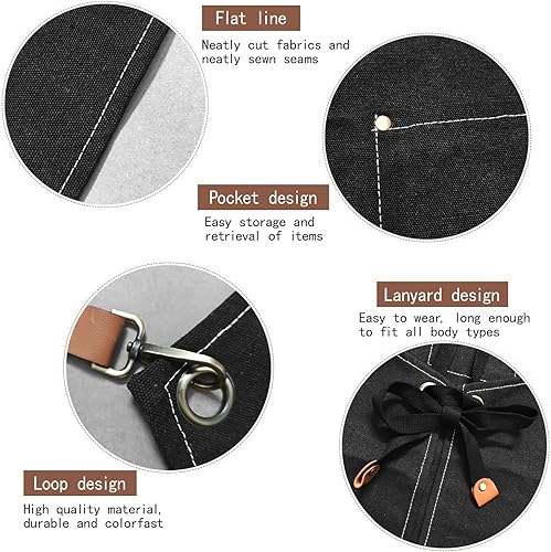 Miniatura 6 de Delantales de chef de lona con parte trasera cruzada, delantal de carpintero, delantal de herramientas de trabajo con bolsillos grandes, delantal