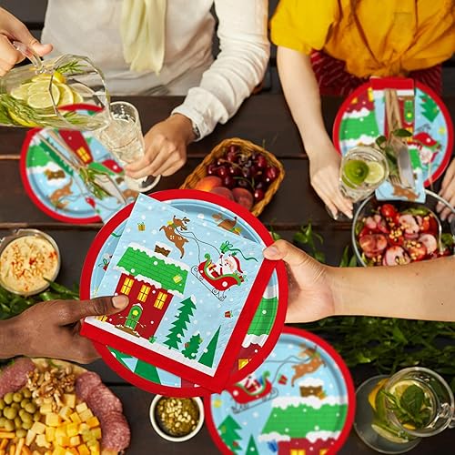 Miniatura 3 de Lamparty Suministros para fiestas de Navidad  Platos y servilletas de papel desechables con temática de Papá Noel  Decoración perfecta para fiestas