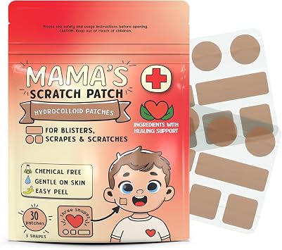 MAMAS Scratch Patch - Hypoallergenic Bandage Healing Patches for Scrapes, Blisters, and Minor Cuts - Easy Peel, Fast Healing, Gentle on Sensitive Skin, Kid-Friendly Relief Standard, 30 Patches
