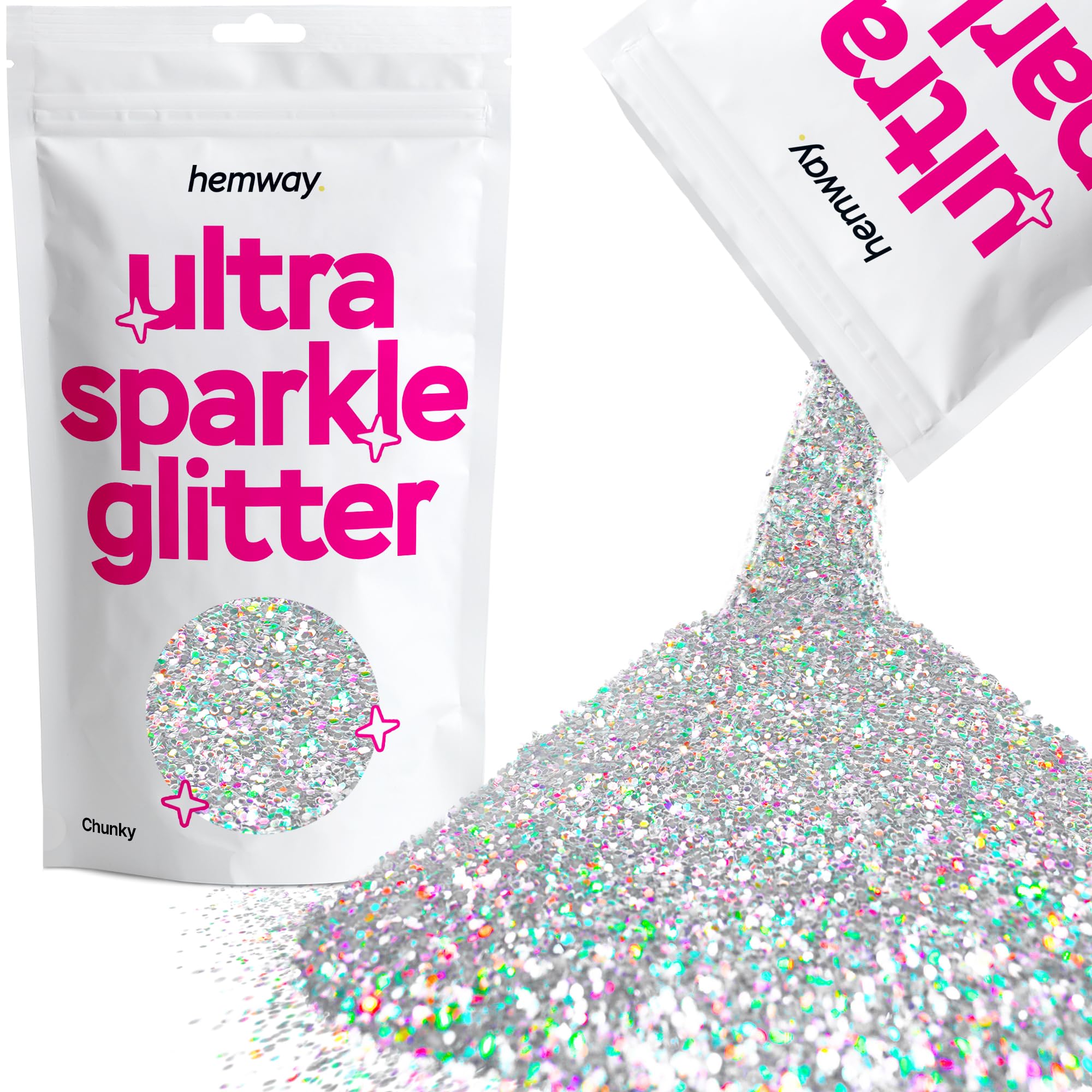 Ultra Sparkle Glitter - Silver Holographic | 100g Chunky Metallic Flakes for Resin & Epoxy Crafts | Supplies for Halloween Craft and Decorations, Autumn Decor, Masks, Nails, Face, Art