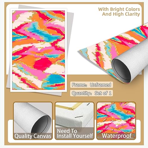 Miniatura 7 de BNGFDV Pintura abstracta rosa y azul, decoración de habitación preparada, lienzo vibrante, arte de pared, decoración de dormitorio universitario,