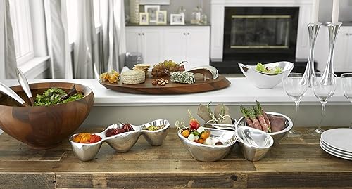 Miniatura 2 de nambe Servidor triple de condimentos  Bandeja de servir dividida de 3 partes para condimentos, salsas, aperitivos y aperitivos  Hecho de aleación de