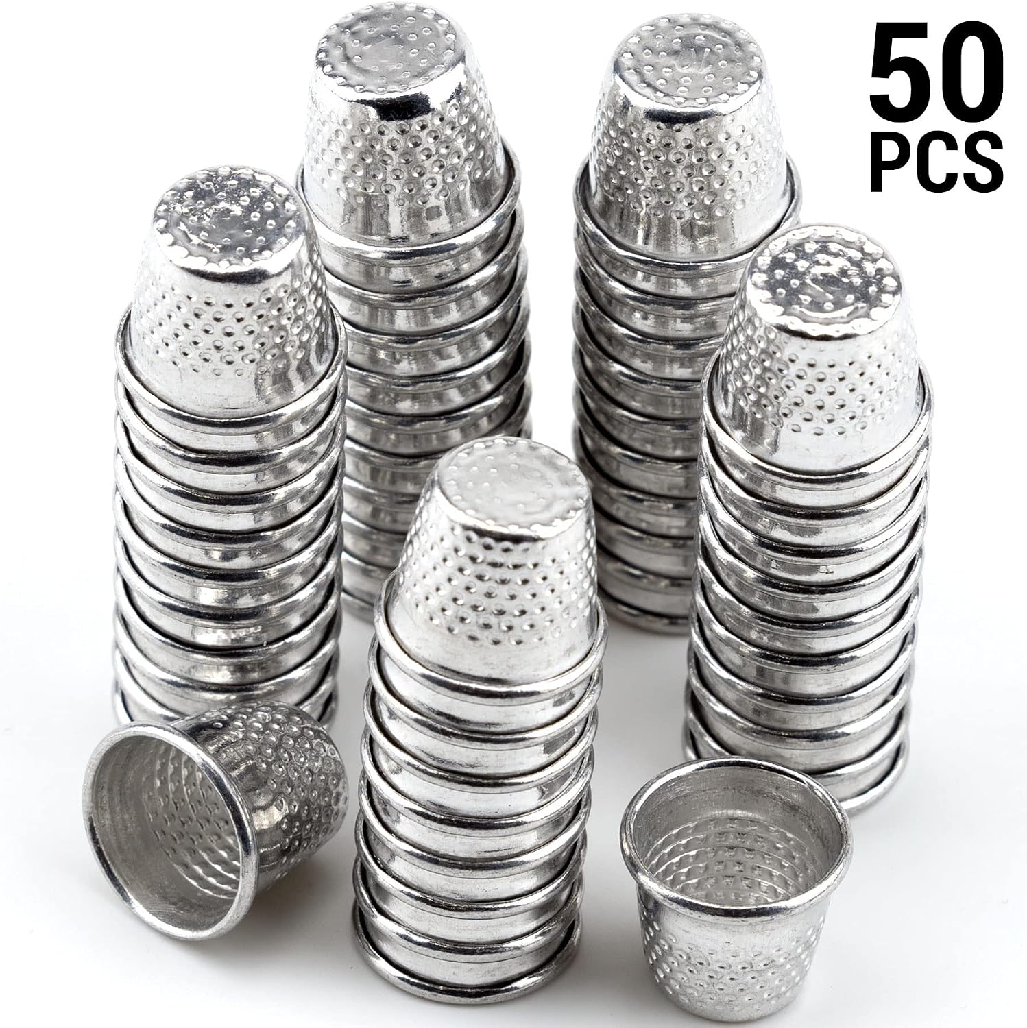 50 Pack Thimbles Silver Color Finger Protector Metal Sewing Thimbles Needlework Fingertip Protector Metal Shield for Sewing DIY Crafts