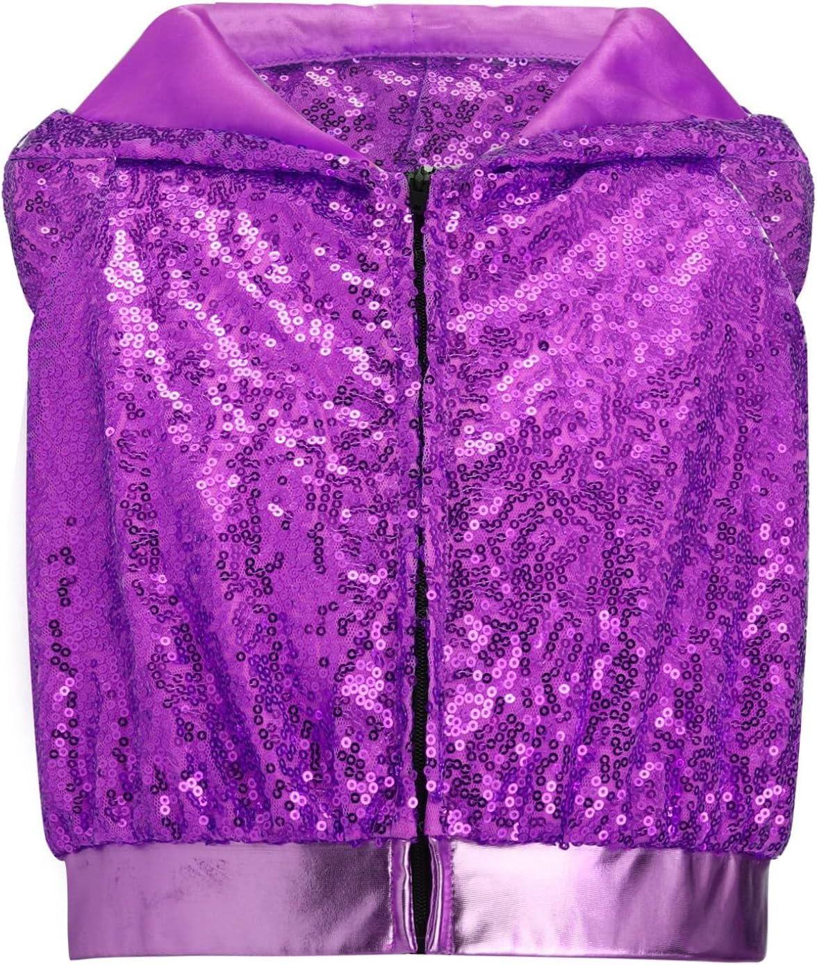ACSUSS Kids Girls Sequin Hoodie Vest Jacket Disco Hip Hop Jazz Dance Crop Top Sleeveless Shiny Zip Up Waistcoat