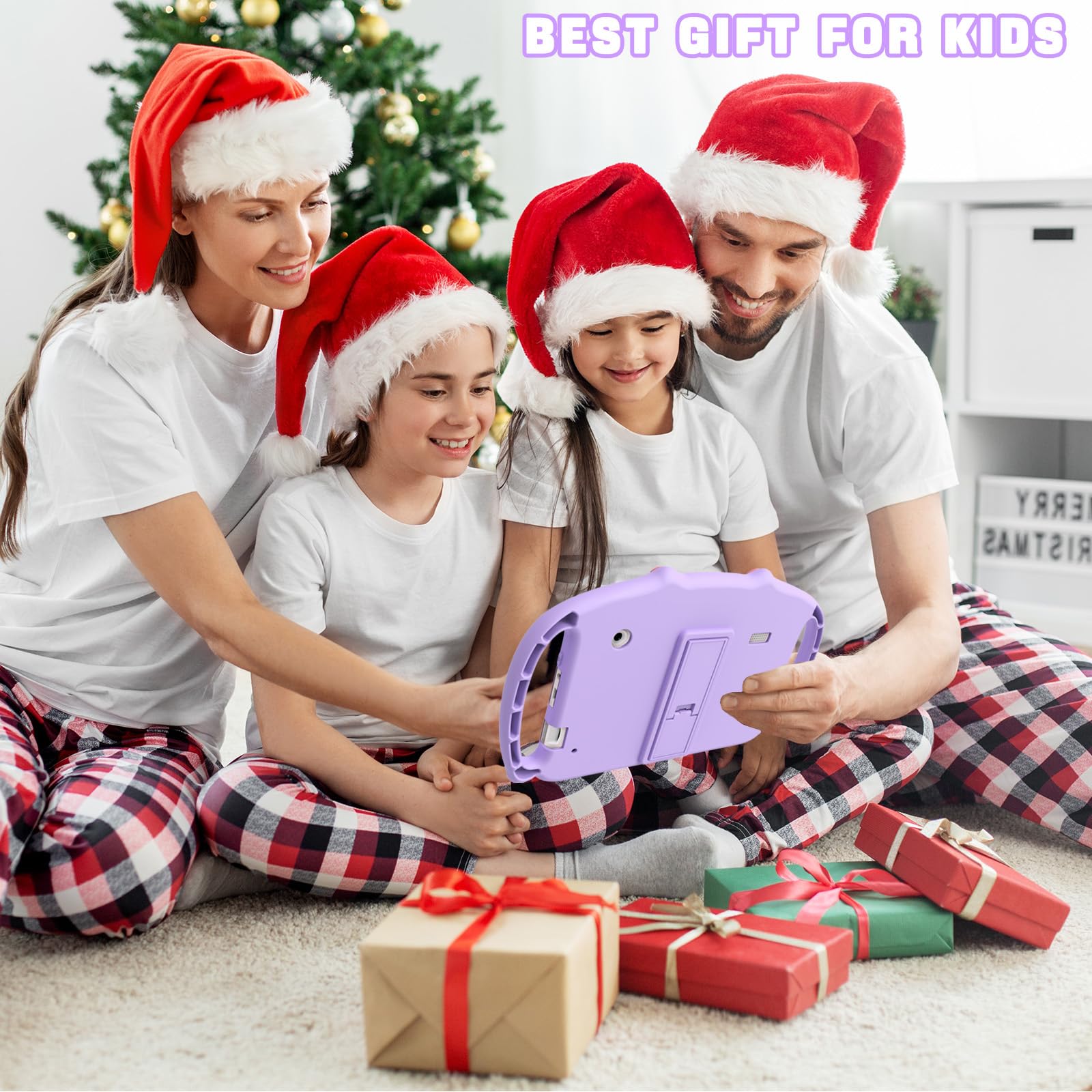 Ascrecem Tablet dla dzieci 7 cali, tablet dotykowy dla dzieci z WiFi, 2 GB RAM, 32 GB ROM, Android, tablet edukacyjny z kontrolą rodzicielską, gry edukacyjne, odporne na wstrząsy, 3-14 lat (Fioletowy