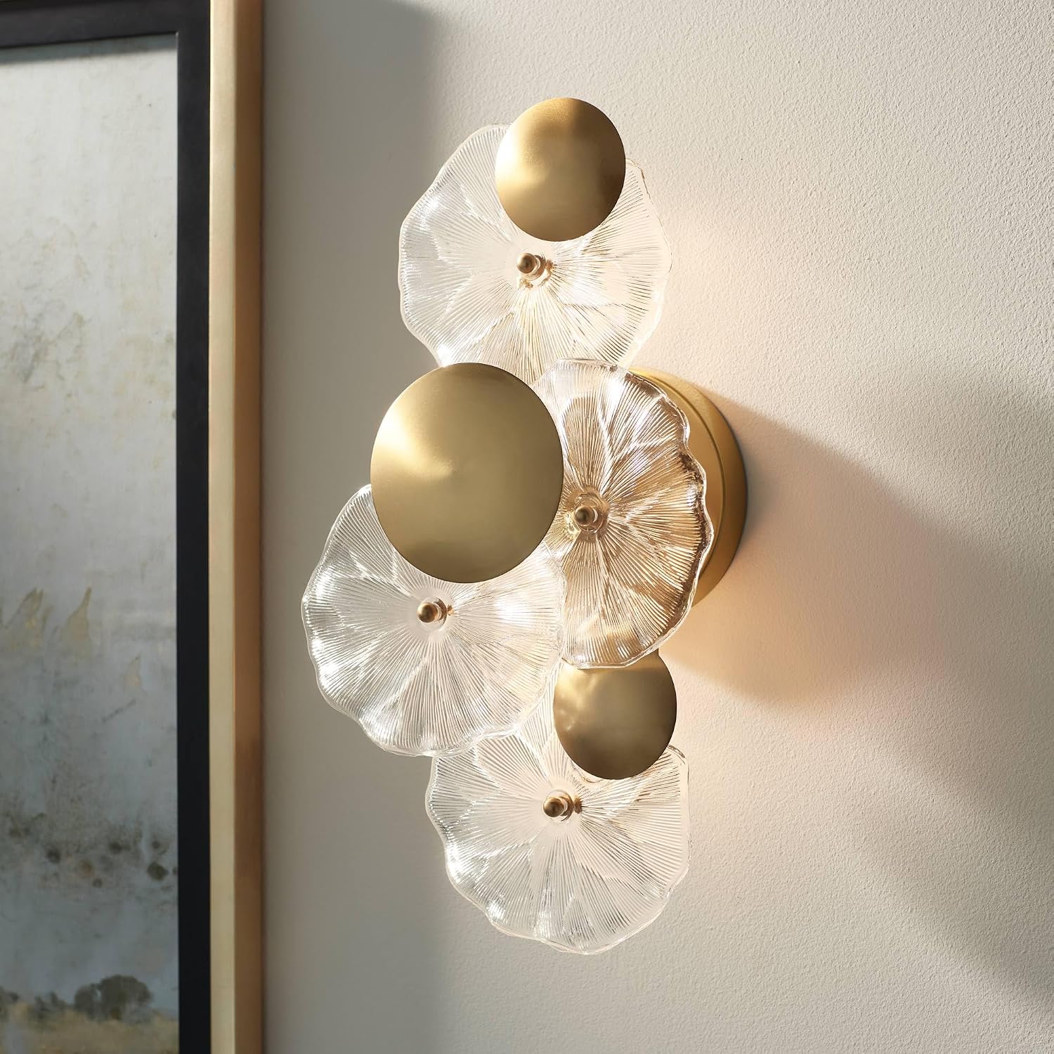 Possini Euro Design Filoli 16" High Modern 2 Light Wall Sconce Light Lamp Fixture Mount Bathroom Bedroom Bedside Living Room Hardwired Cordless Gold Plated Clear Glass Shade Indoor Kitchen Hallway