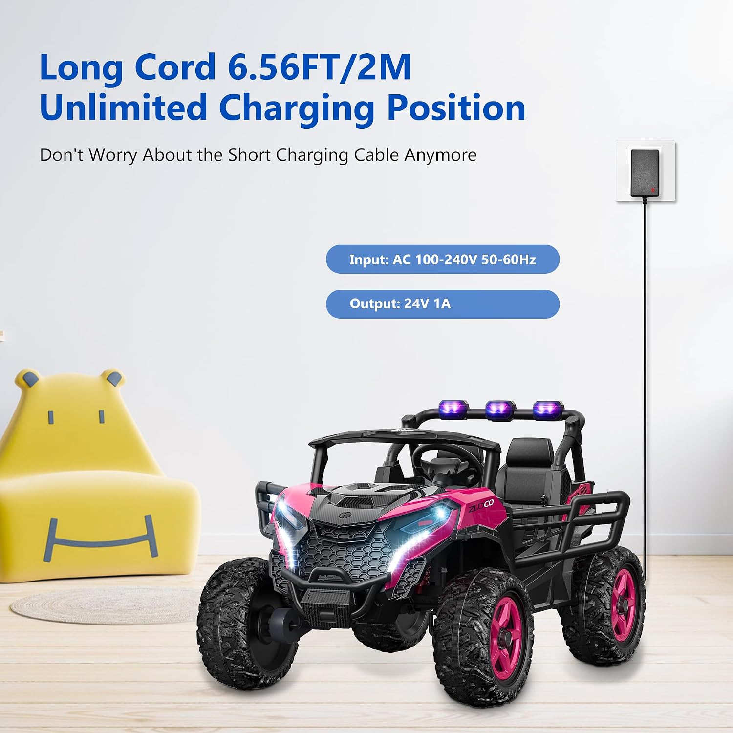 24V Battery Charger for Ride On Toys – Compatible with Power Wheels, Kids Ride On Cars, Electric ATVs, Lamborghini, Jeep, Mario Kart, 24V Battery for Ride On Toys – DC Charger for 24 Volt Vehicles