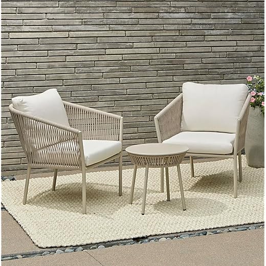 Beige Outdoor Patio Seating Set 2 Chairs + Table