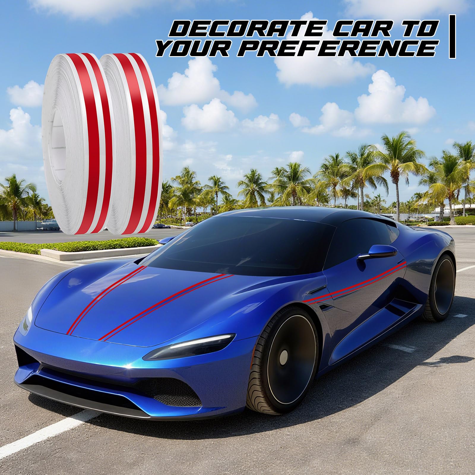 Spurtar Strisce Adesive Moto e Auto Nastro Decorativo Filetto 5mm Spazi 2.5mm 19.6m Rosso