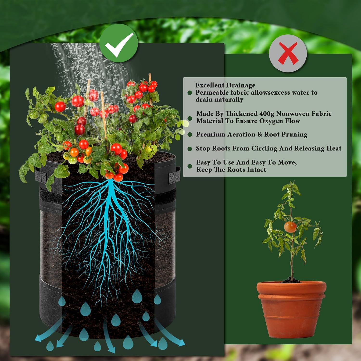 3 Pack 10 Gallon 360° Visibility Potato Grow Bags with Shading Flap, Plant Grow Bags for Growing Potatoes Heavy Duty Thickened Nonwoven Fabric Gardening Vegetable Growing Bags with Harvest Window - Image 3