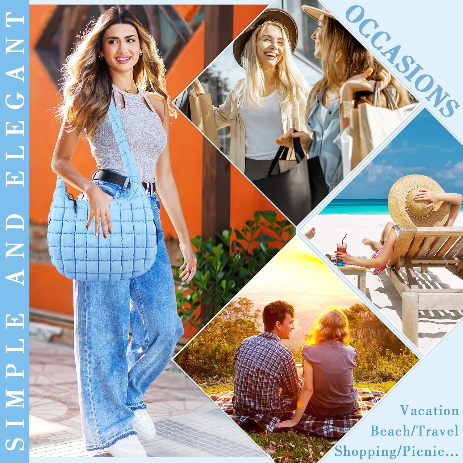 izuzta Quilted Puffer Tote Bag for Women Large Crossbody Bag Lightweight Nylon Puffy Quilted Carryall Hobo Puff Shoulder Bag - Image 2