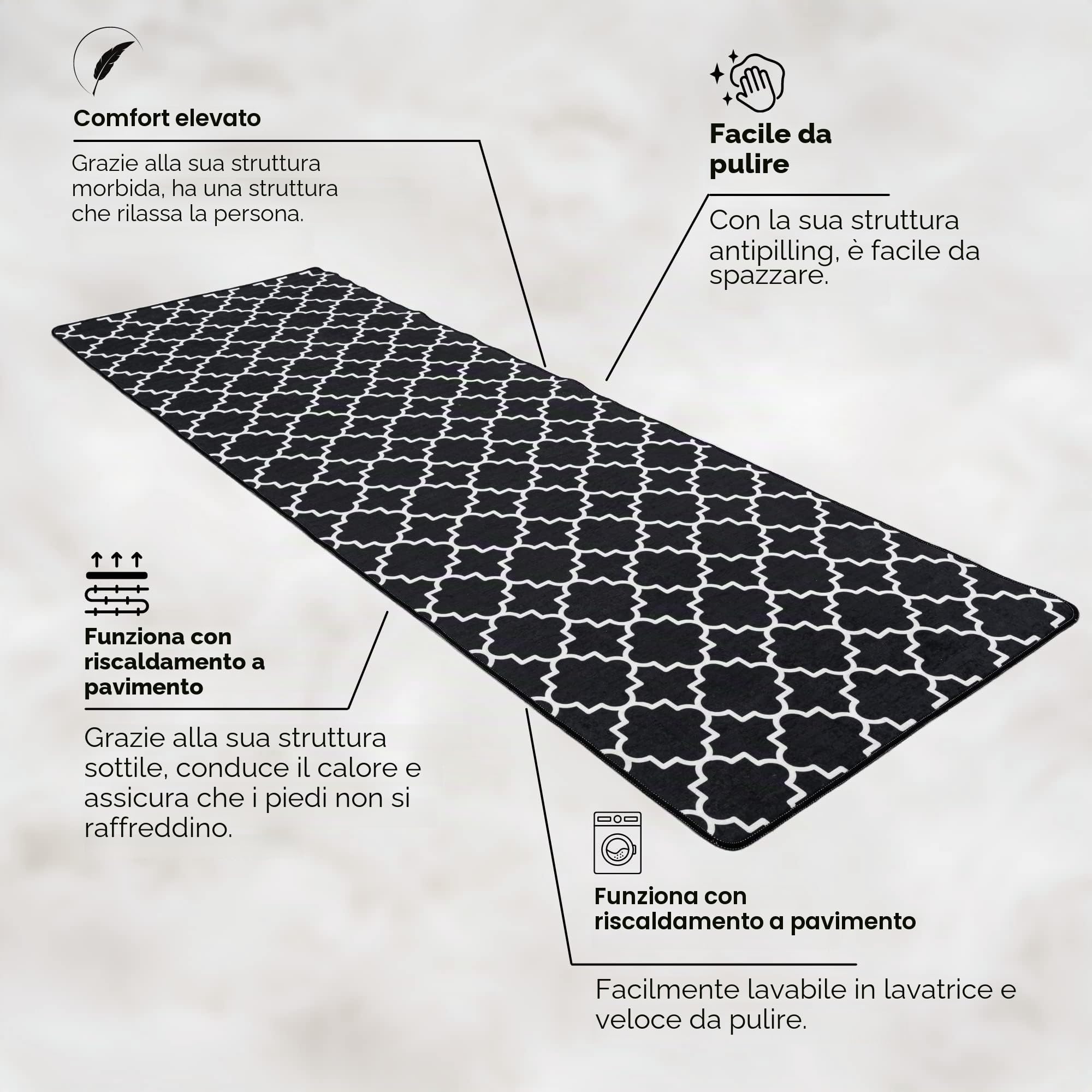 Tappeto passatoia cucina 60x200 nero bianco
