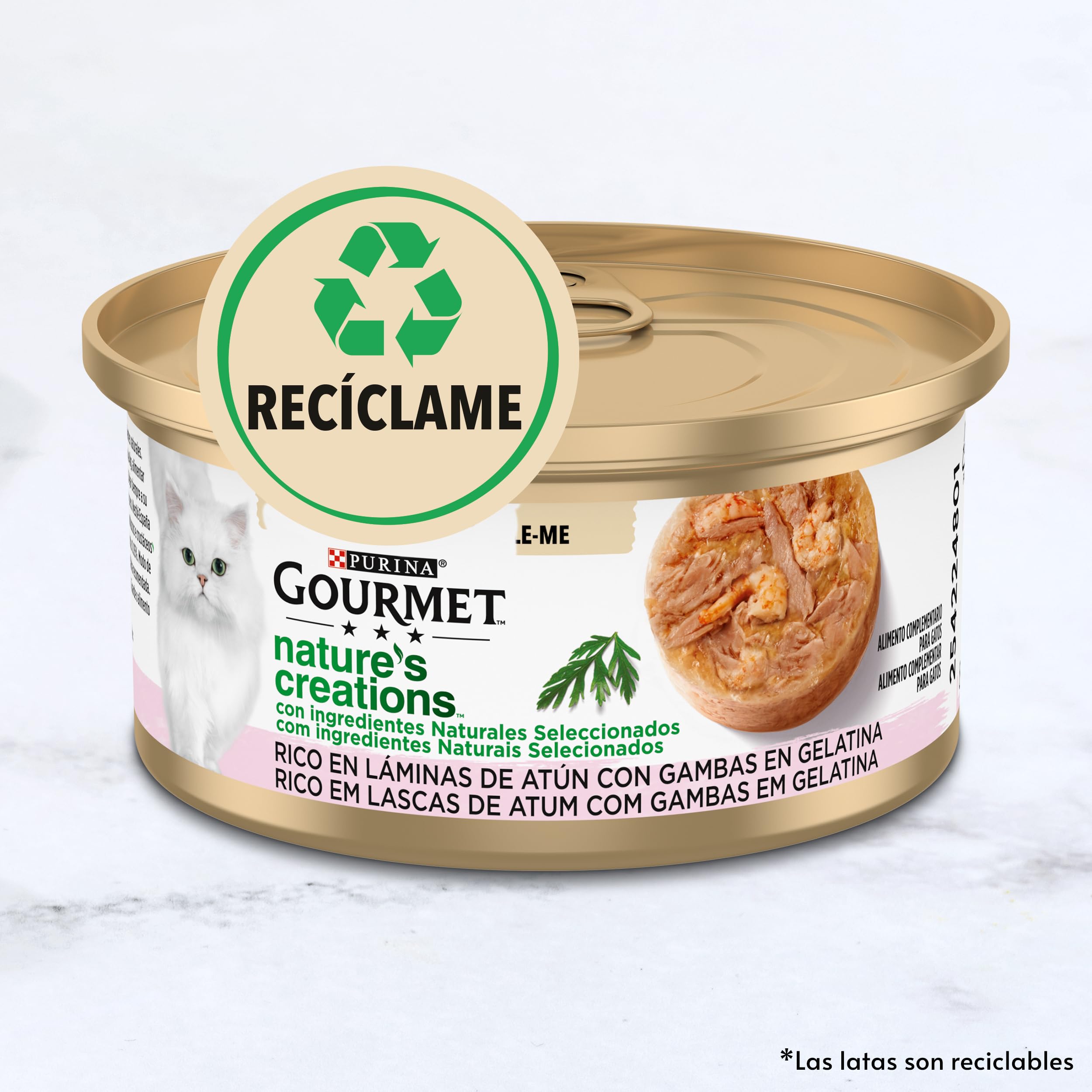 Purina Gourmet Nature's Creations Comida Húmeda para Gato con Atún y Gambas, 24 latas de 70g