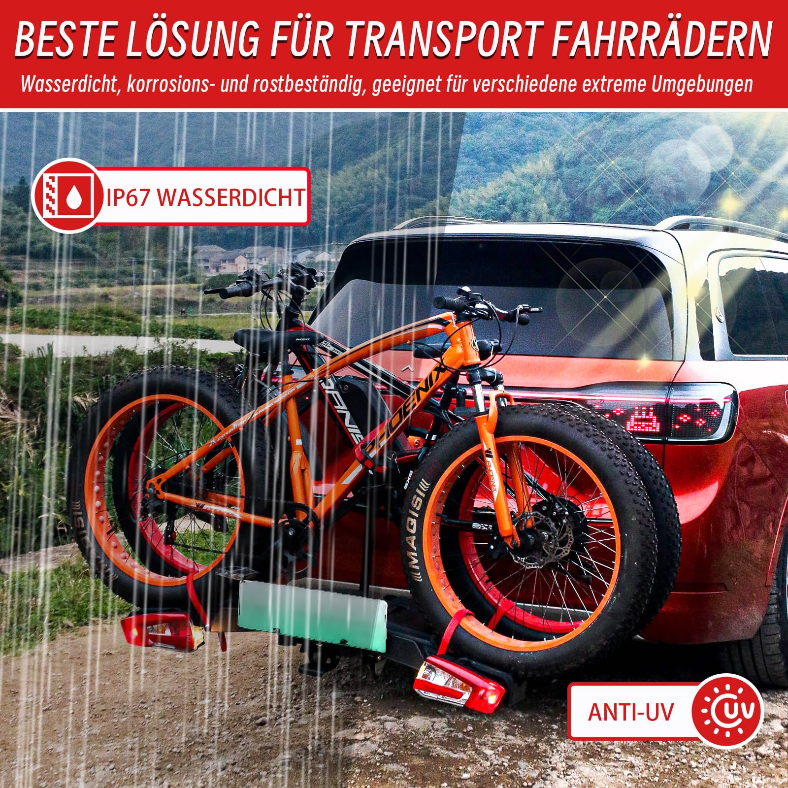 Verstellbar Strap Rahmenhalter 12CM+38CM, Alu Rahmenhalter Fahrradträger für E-Bike/Fahrrad, Abschließbare, Universal Fahrradrahmenhalter für U-Bügelrohr: Ø 2,5-3cm (Schwarz+Silber)