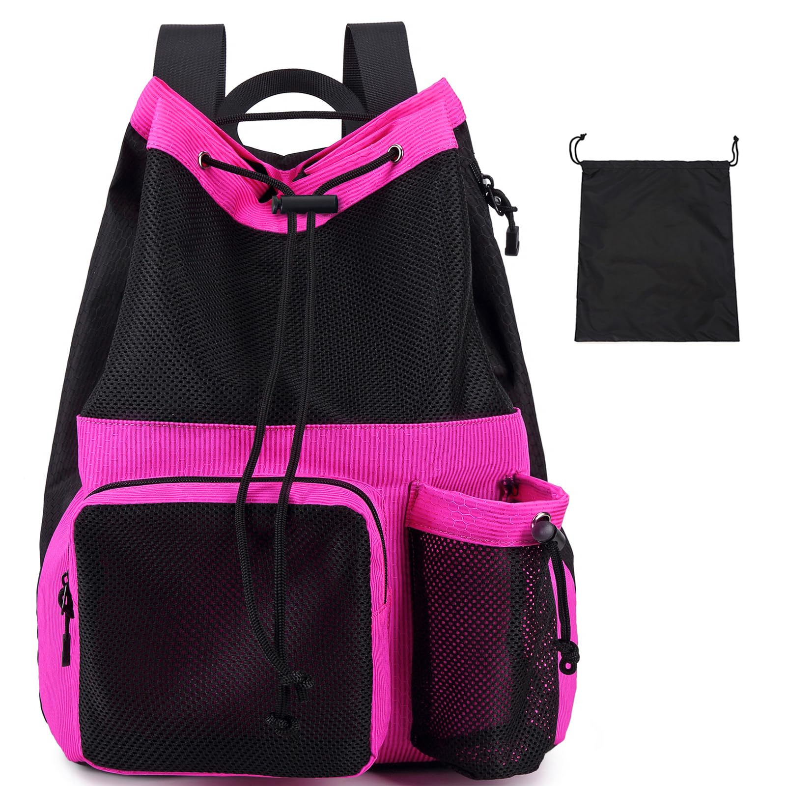 Lohol Large Mesh Drawstring Backpack with Shoe Bag, Durable Swimming String Sack with Handle for Sports Gym Yoga Beach Travel